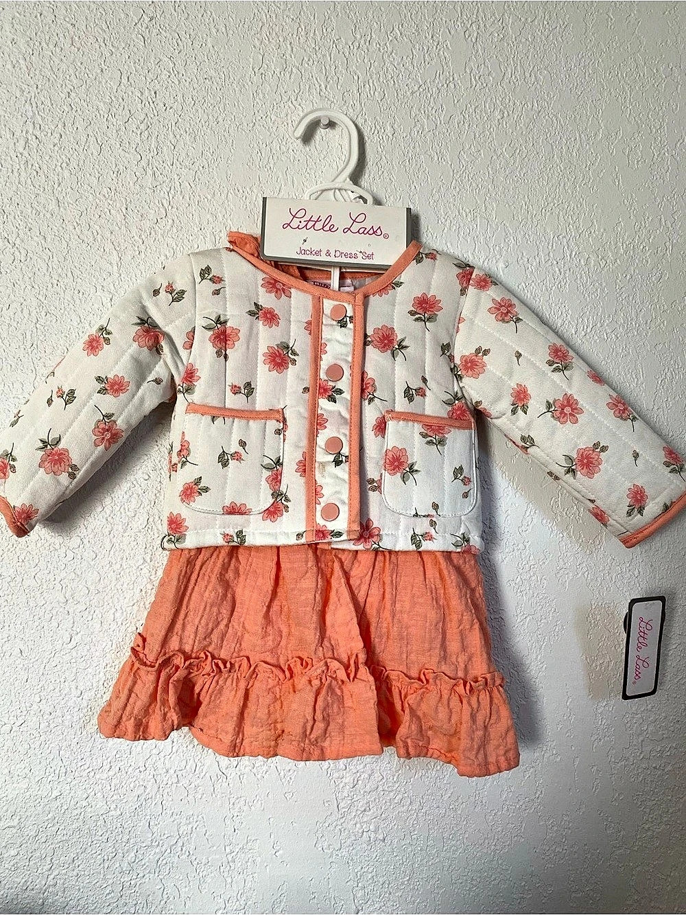 Little Lass Jacket & Dress Set Floral Coral Baby 12M NWT